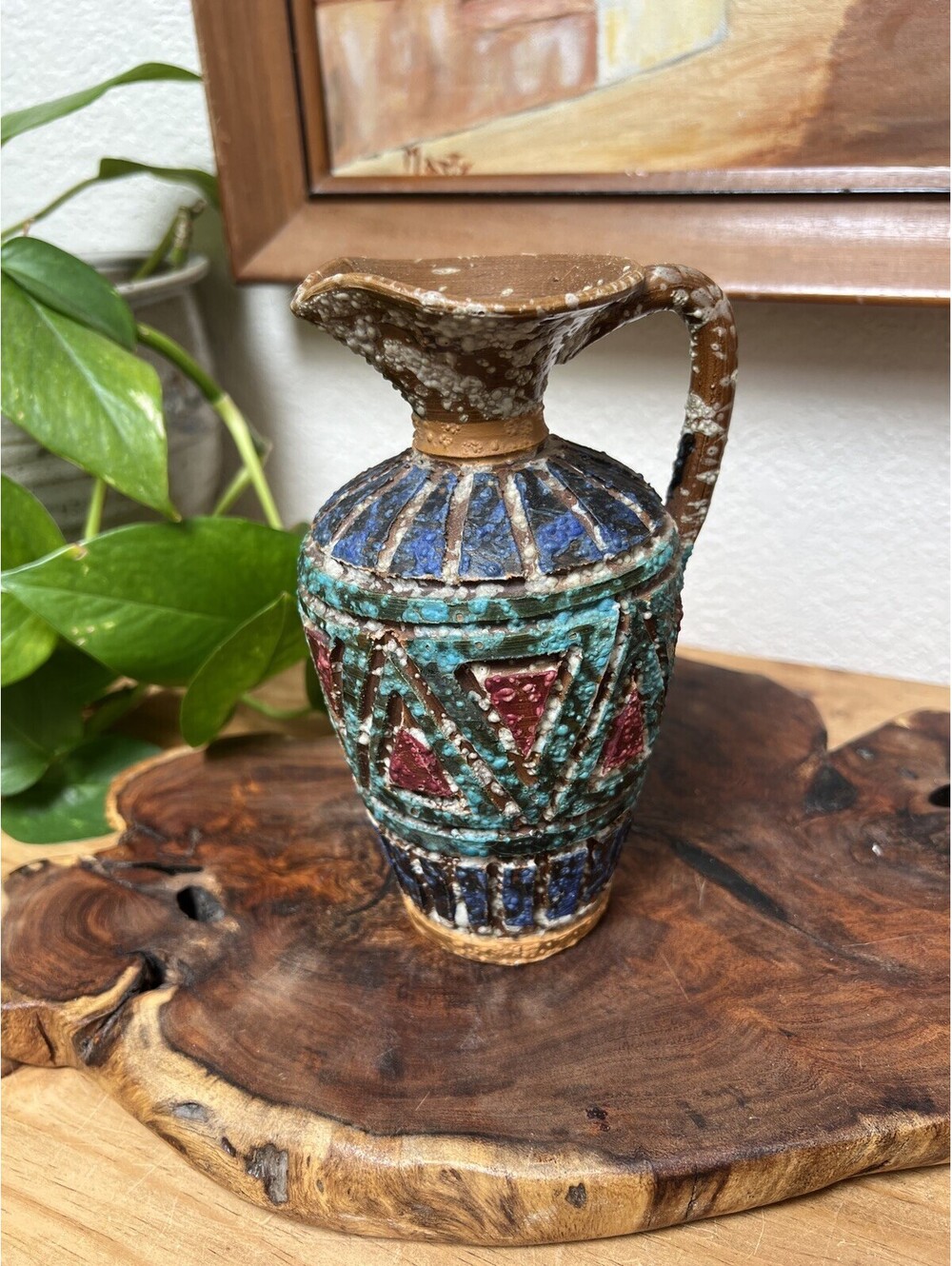 MCM Raymor Londi Bitossi Sgraffito Lava Glaze Jug Vase Pitcher Italian Pottery
